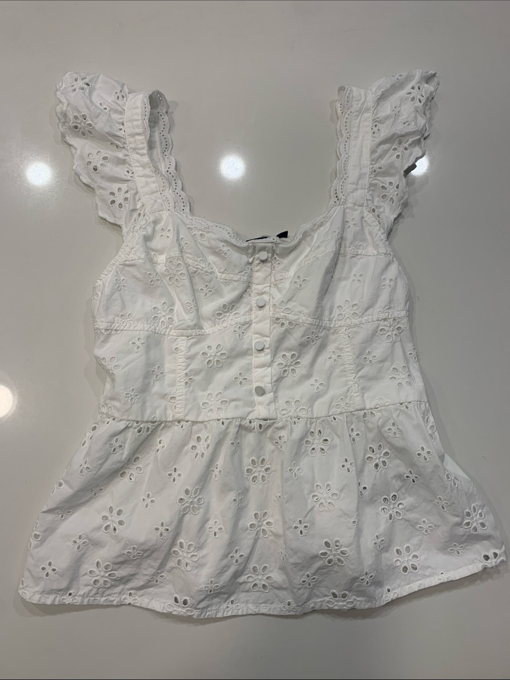 GAP White Eyelet Button-Front Peplum Camisole